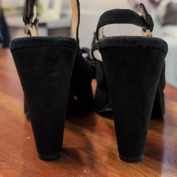 Miu Miu Black Peep Toe Sling Back Silk Bow Heels Sz 36 - Picture 5 of 16